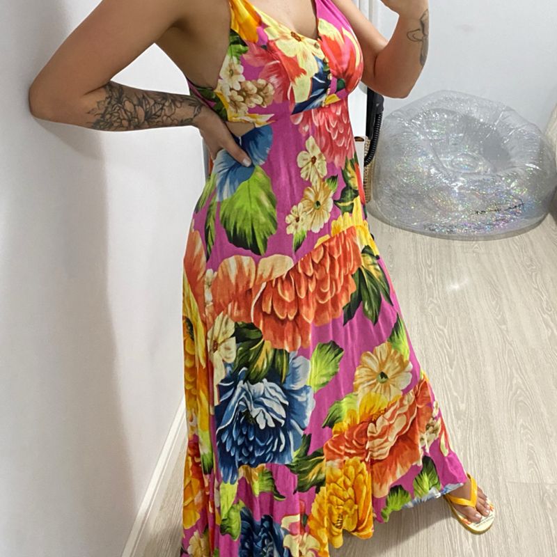 Vestido longo chita store tropical