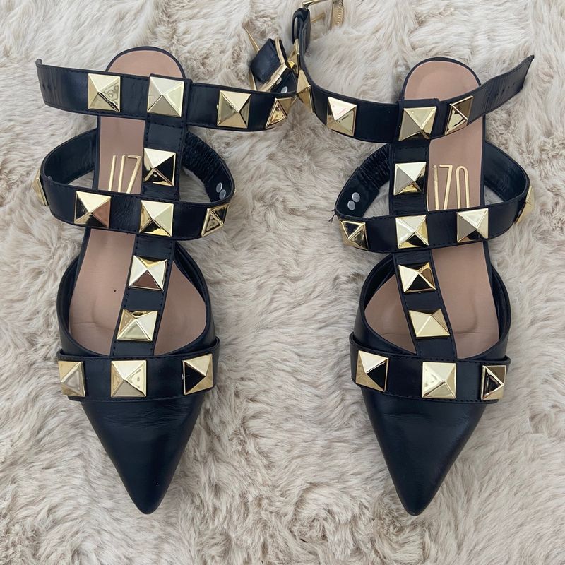 Flat de Couro Preta Uza Shoes Sapato Feminino Uza Shoes Usado