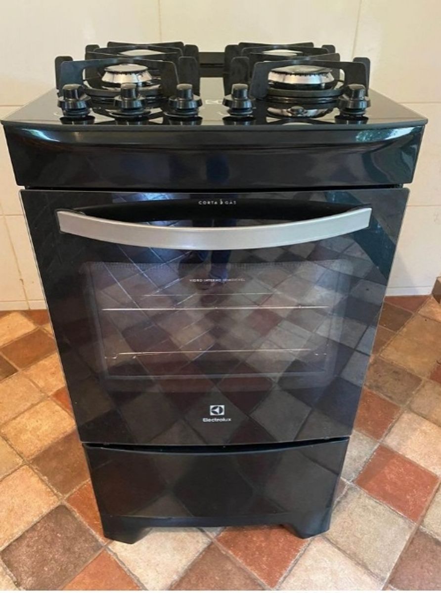 Fogão 4 Bocas Electrolux Preto Automático com Mesa de Vidro e Porta