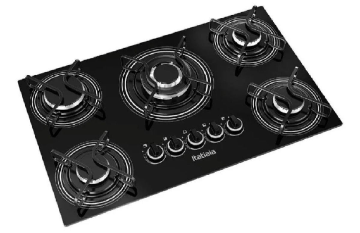 Fogão Cooktop Gás Itatiaia Vitrum 5 Bocas Tripla Chama Preto 127v/220v Móvel de Cozinha