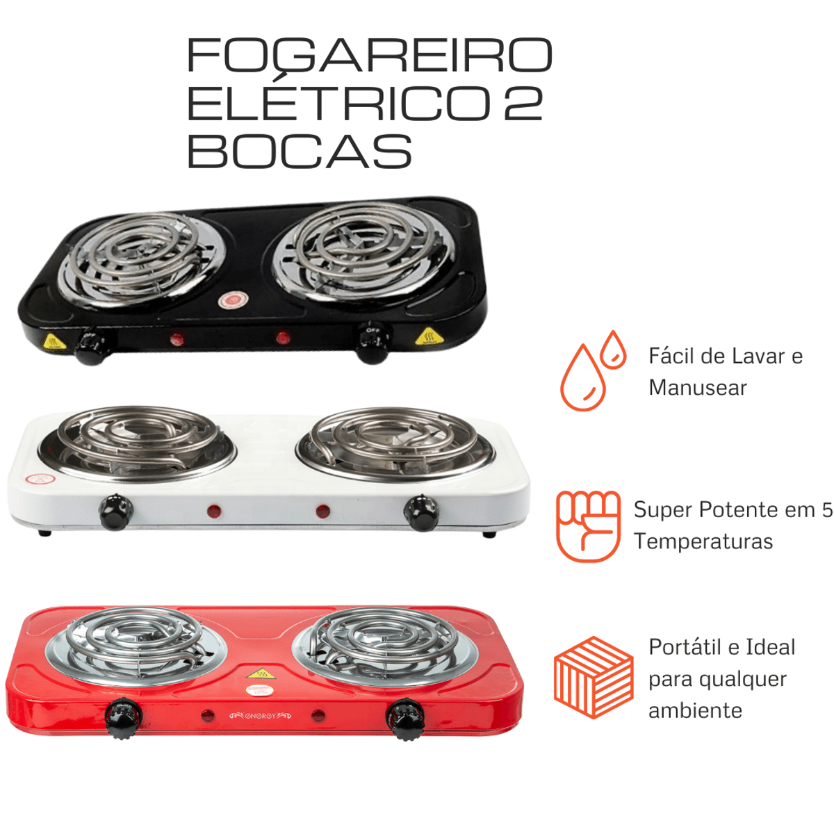 Fogão Elétrico Cooktop Eletrica Portátil 2 Bocas 127v (110v) 3 Cores