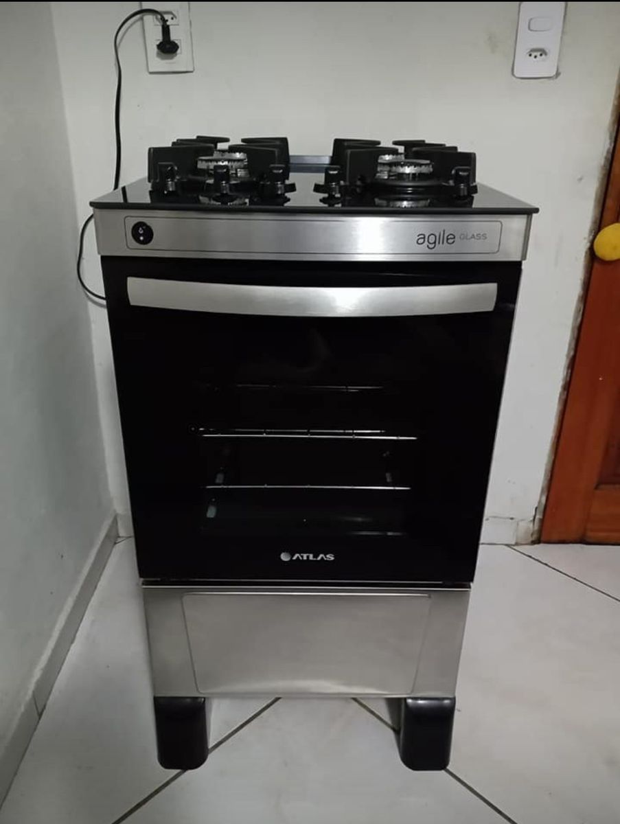 Fogão Inox Atlas 4 Bocas Tampo de Vidro Eletrodoméstico Atlas Usado
