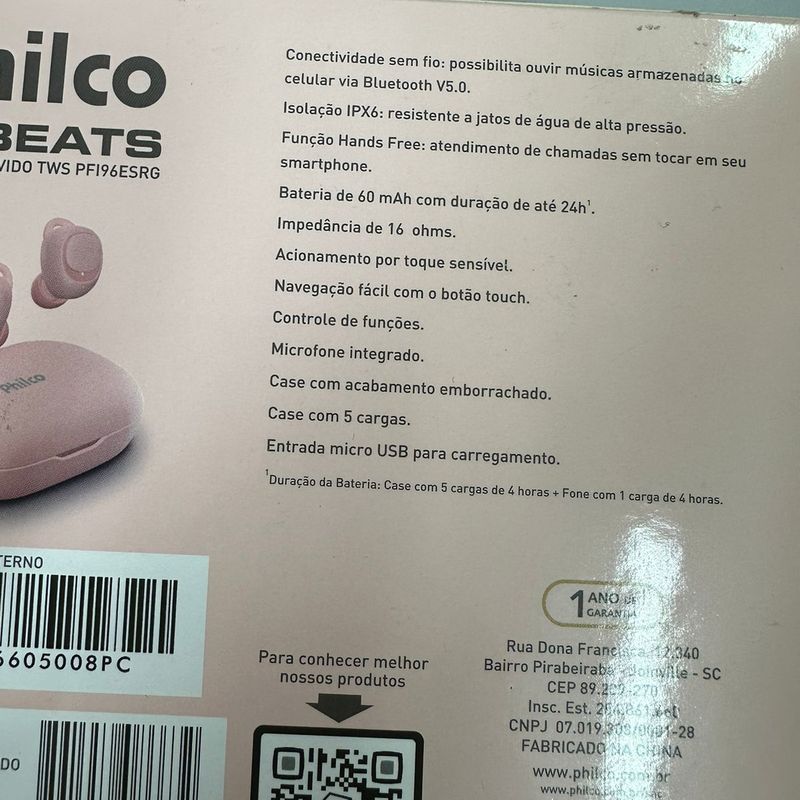 Fone De Ouvido Bluetooth Philco Air Beats Tws - Rosa