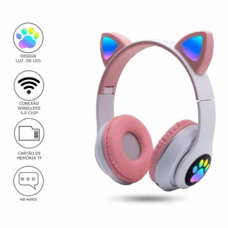 Fone de Ouvido Orelha Gato Colorido Led sem Fio Infantil Meninas Gato  Smartphone Geek Gamer Gatinho, Celular Orelha Gato Nunca Usado 89217609