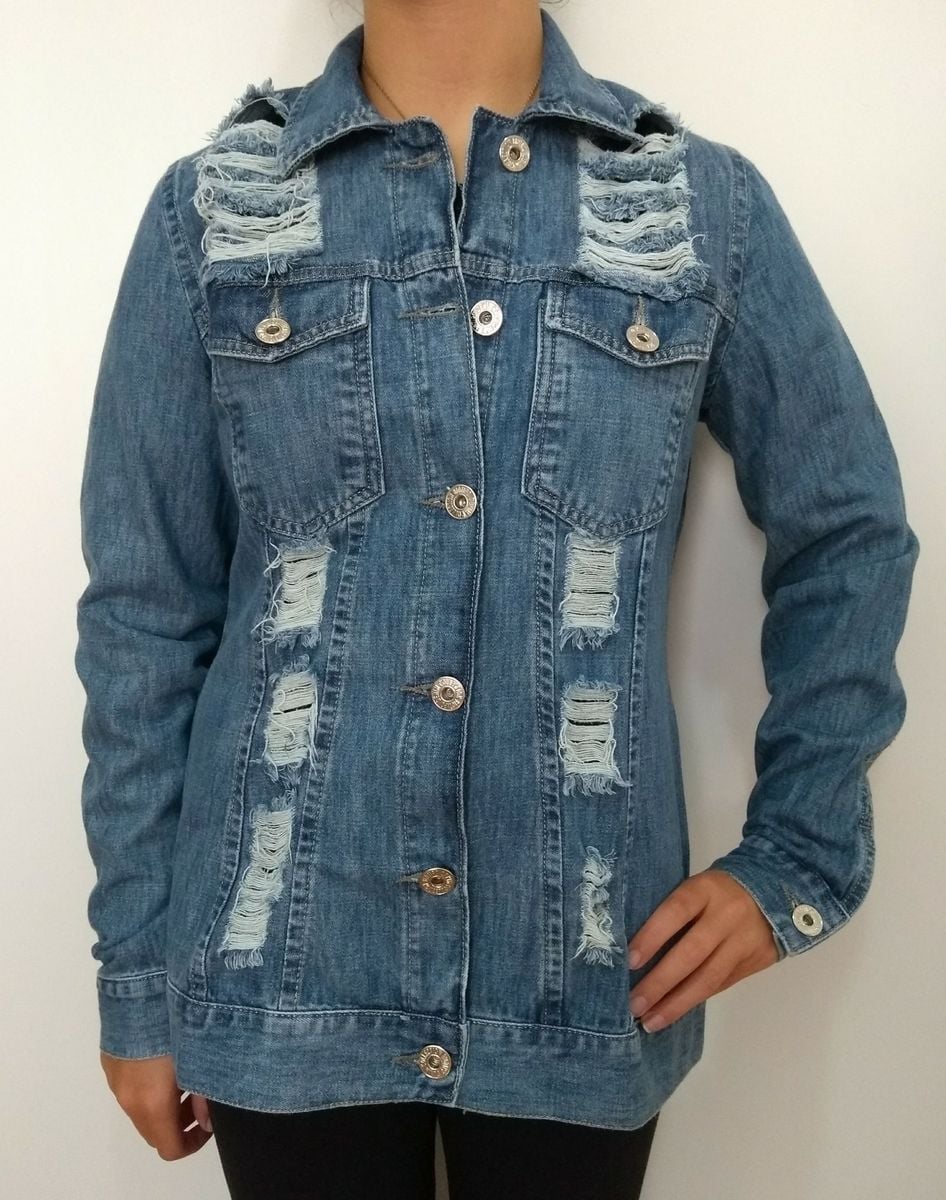 jaqueta feminina jeans destroyed biotipo