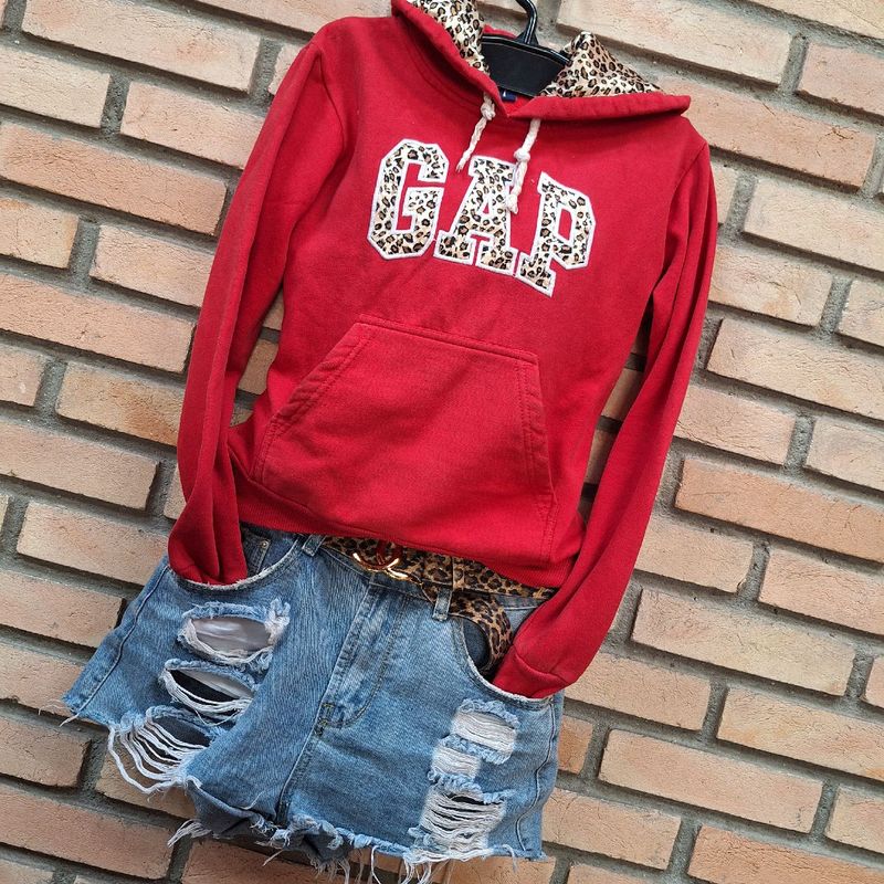 Gap Blusa Moletom Vermelho com Capuz Animal Print P | Blusa