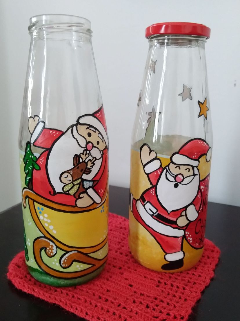 Garrafa de Vidro Decoração para Natal! | Item de Decoração Vidro Pintura  Artesanal Nunca Usado 76151737 | enjoei