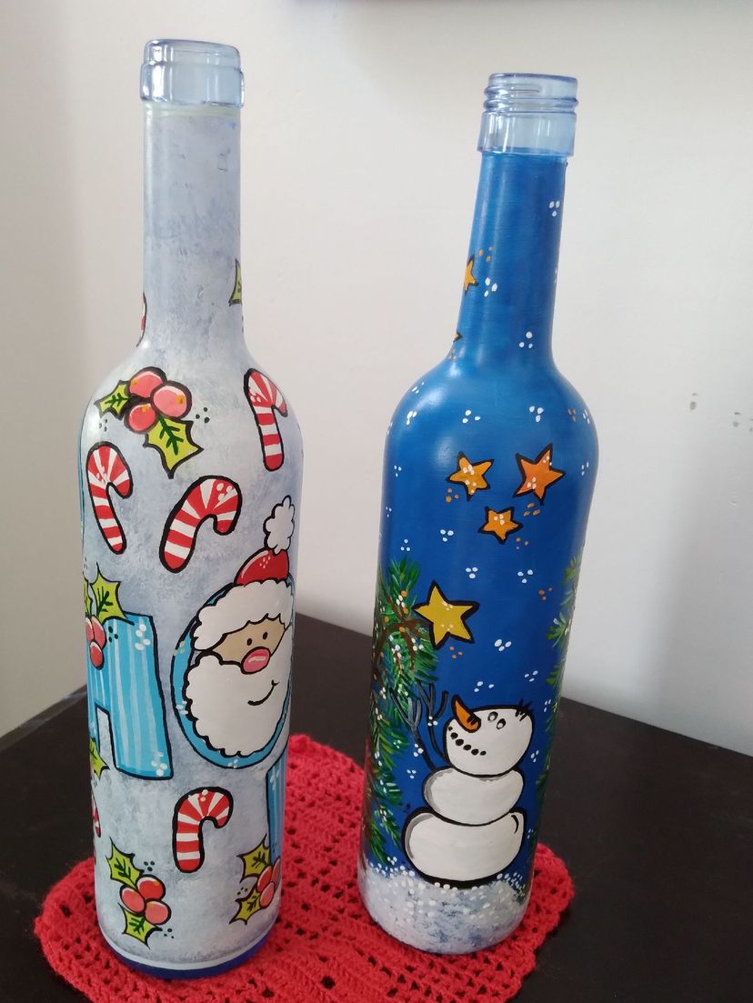 Garrafa de Vidro Decoração para Sua Casa! Natal! | Item de Decoração Vidro  Pintura Artesanal Nunca Usado 76151658 | enjoei