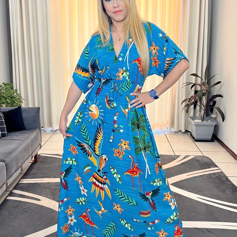 Gg Vestido Longo Manga Asa de Morcego e Estampa Estilo Farm Vestido  Feminino Costa Tropical Nunca Usado 109546644 enjoei