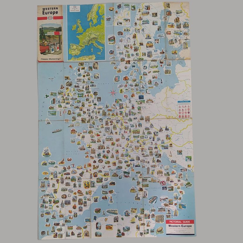 grande mapa pictórico e rodoviário da europa ocidental esso - outros 