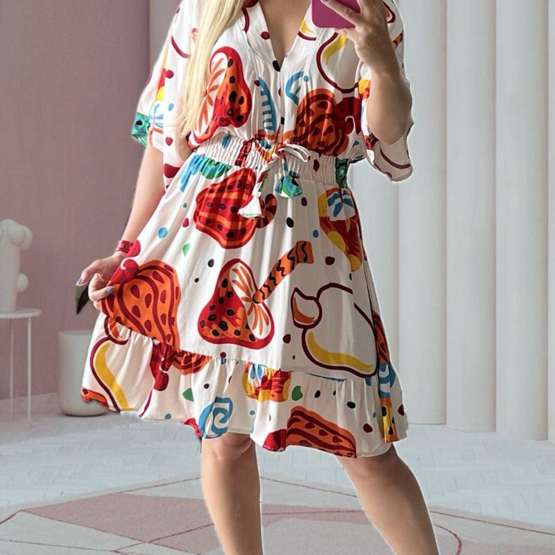 Inspiração Farm] Vestido Curto Asa de Morcego: Elegância Tropical