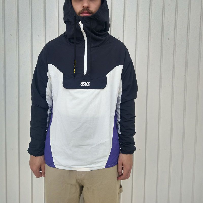 Jaqueta Asics Tiger Anorak Roxa Preta Tactel Corta Vento Retro
