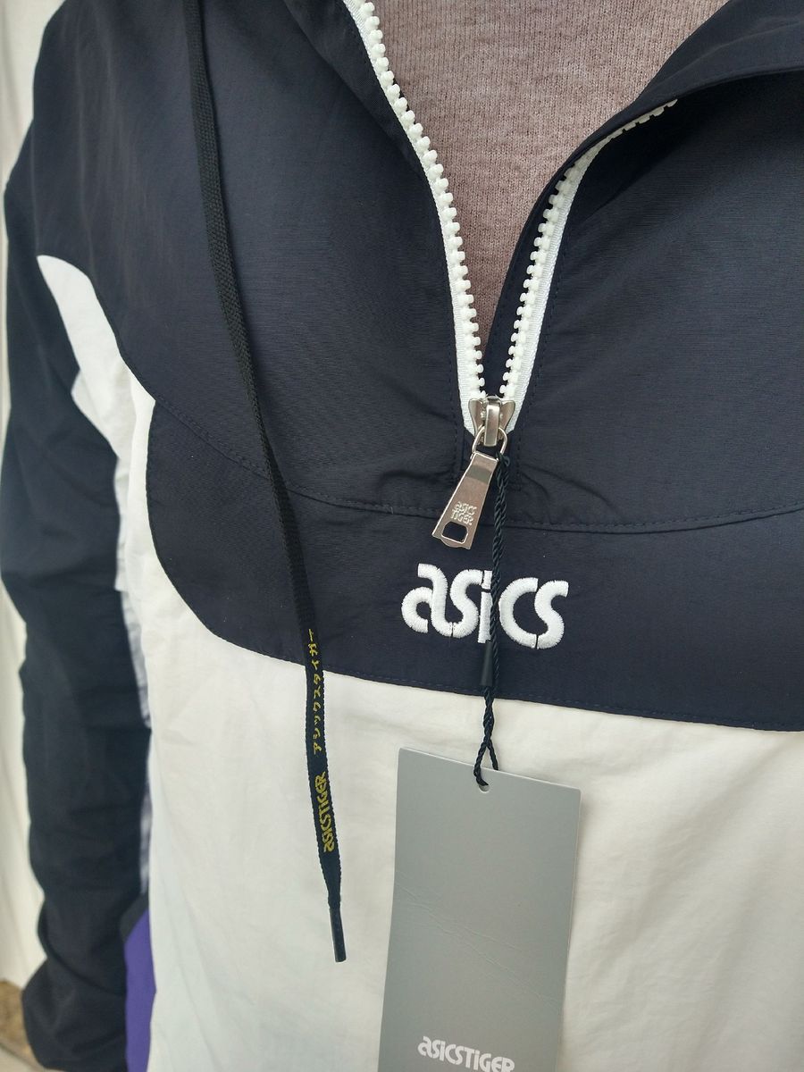 Jaqueta Asics Tiger Anorak Roxa Preta Tactel Corta Vento Retro