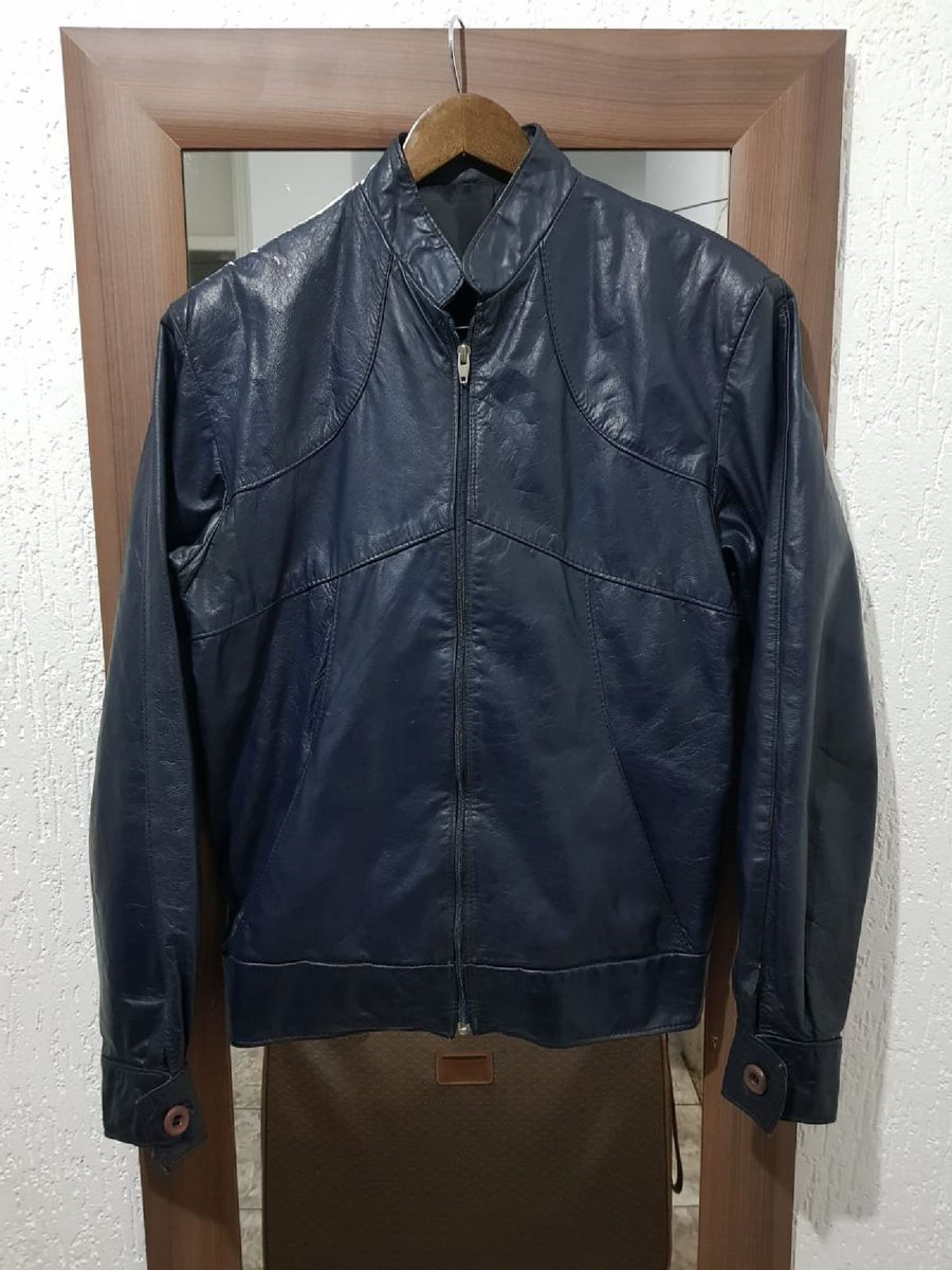 Jaqueta Azul Marinho Couro Legítimo | Casaco Masculino Usado 76822177 ...