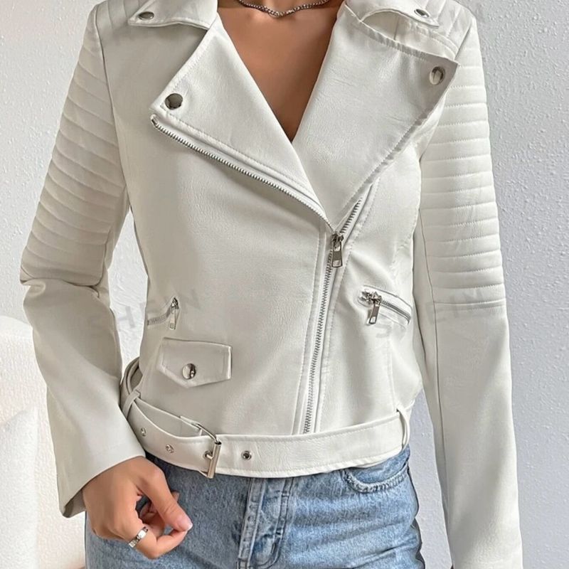 Jaqueta Biker Couro Branca Shein Casaco Feminino Shein Nunca Usado  107323356 enjoei
