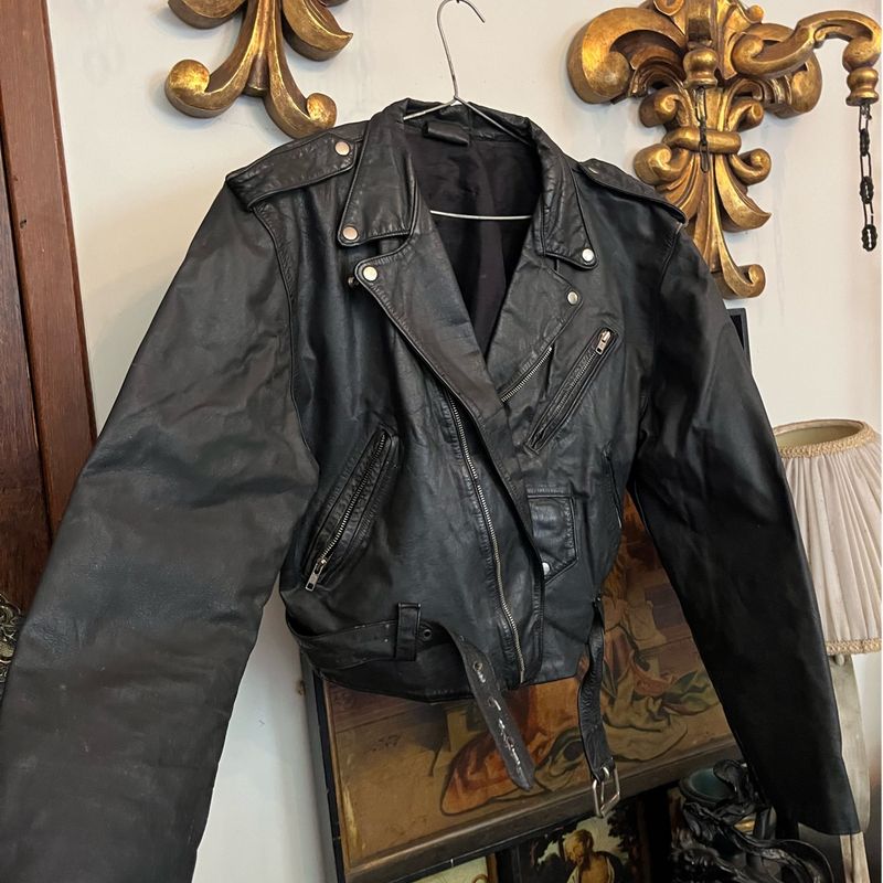 Jaqueta Biker Couro Legítimo Vintage Couro Legítimo Usado