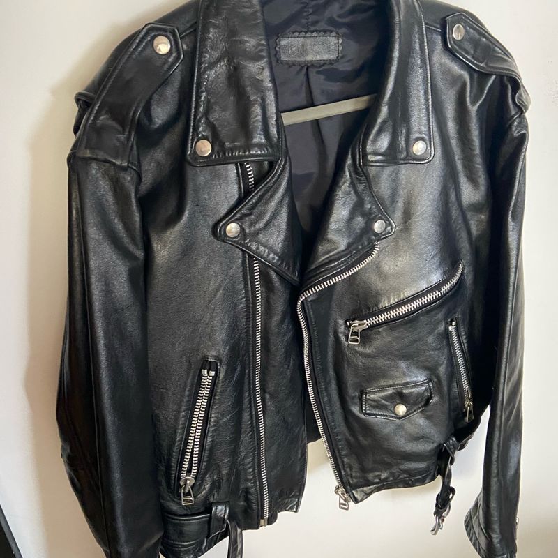 Jaqueta Biker de Couro Legítimo Masculina Casaco Masculino