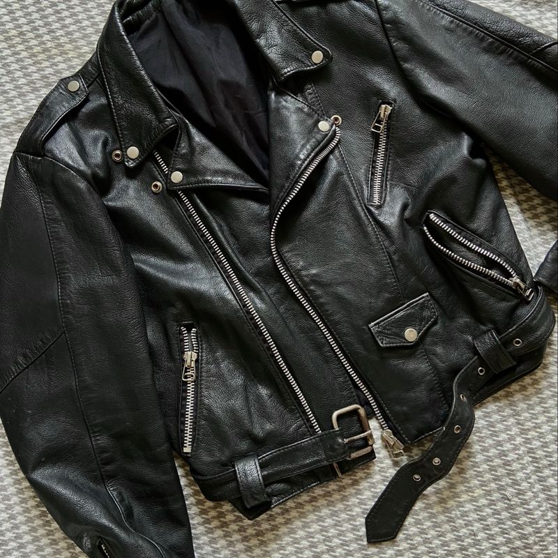 Jaqueta biker vintage em hot sale couro