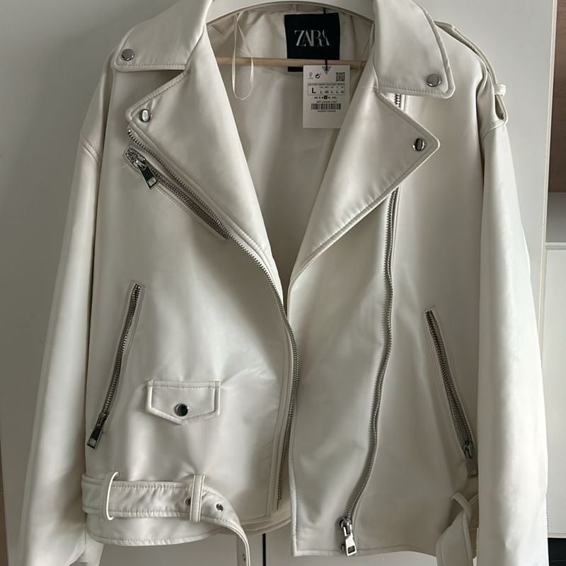 Jaqueta Biker Oversized de Poliuretano Branca Casaco Feminino Zara Nunca  Usado 100215000 enjoei