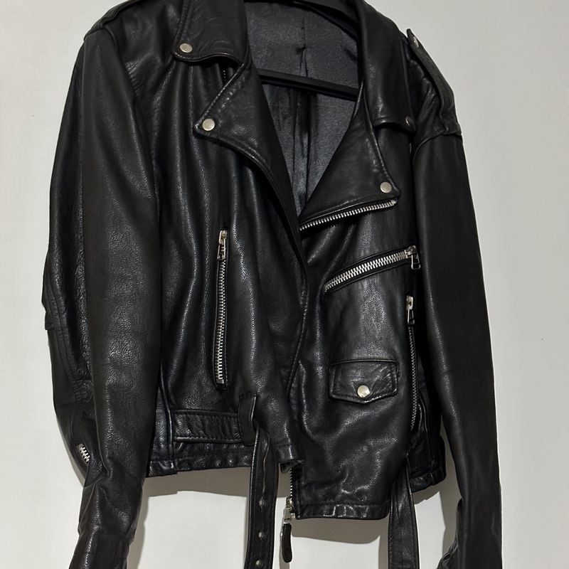 Jaqueta biker vintage cheap em couro