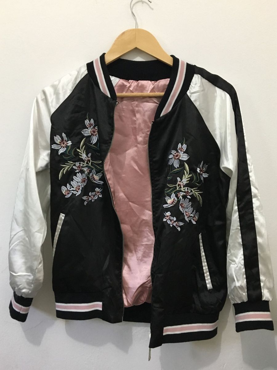 jaqueta bomber bordada feminina