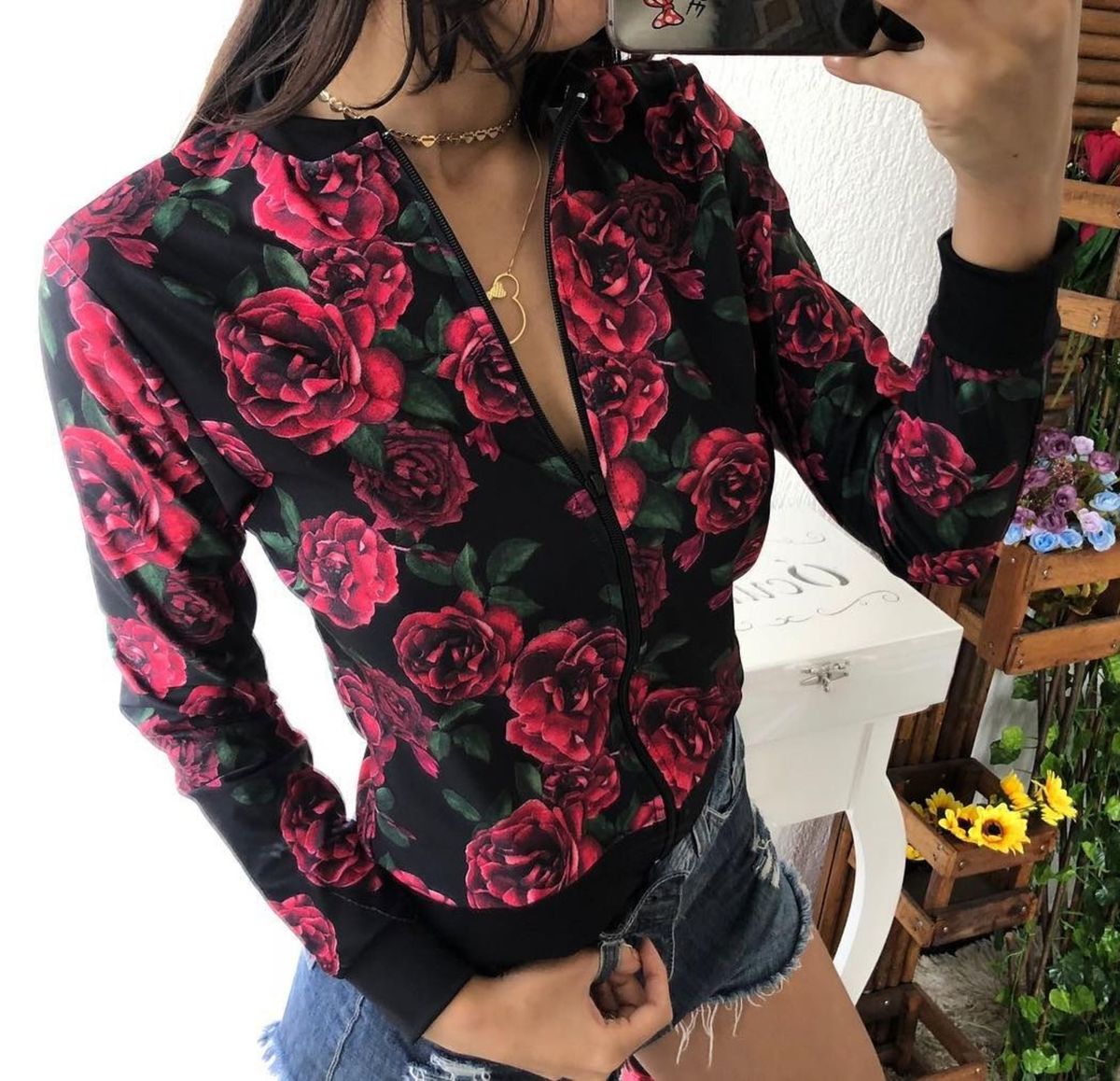 jaqueta bomber floral feminina