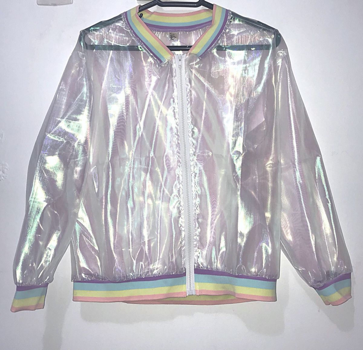 jaqueta bomber holografica transparente