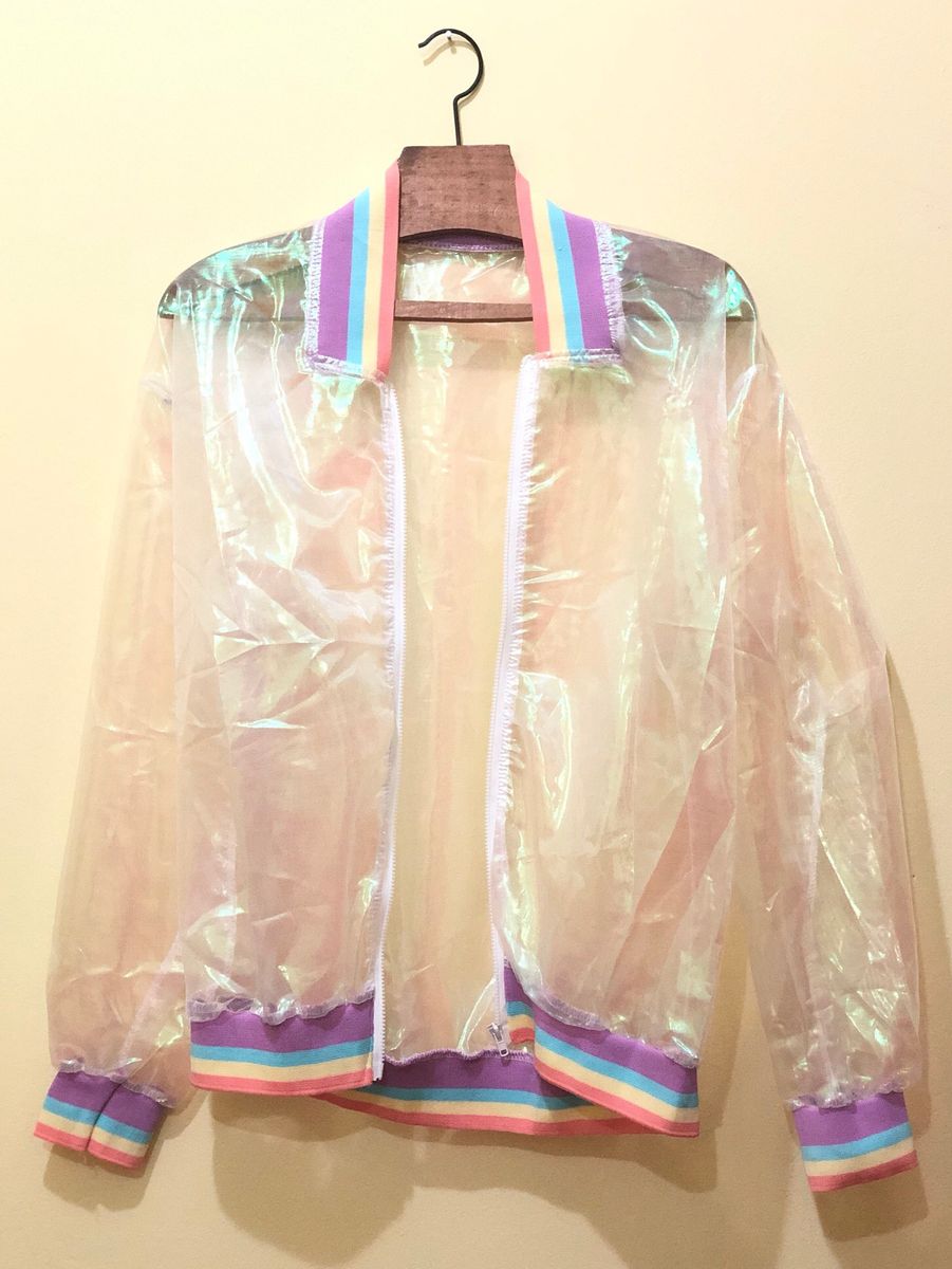 jaqueta bomber holografica transparente