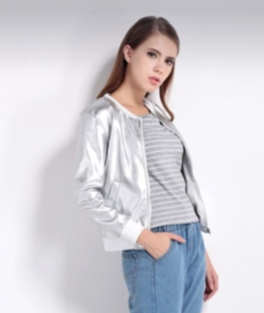 jaqueta bomber feminina metalizada