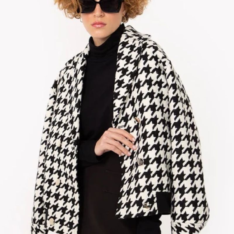 Jaqueta Bomber Pied de Poule Preta e Branca Cea Nunca Usado