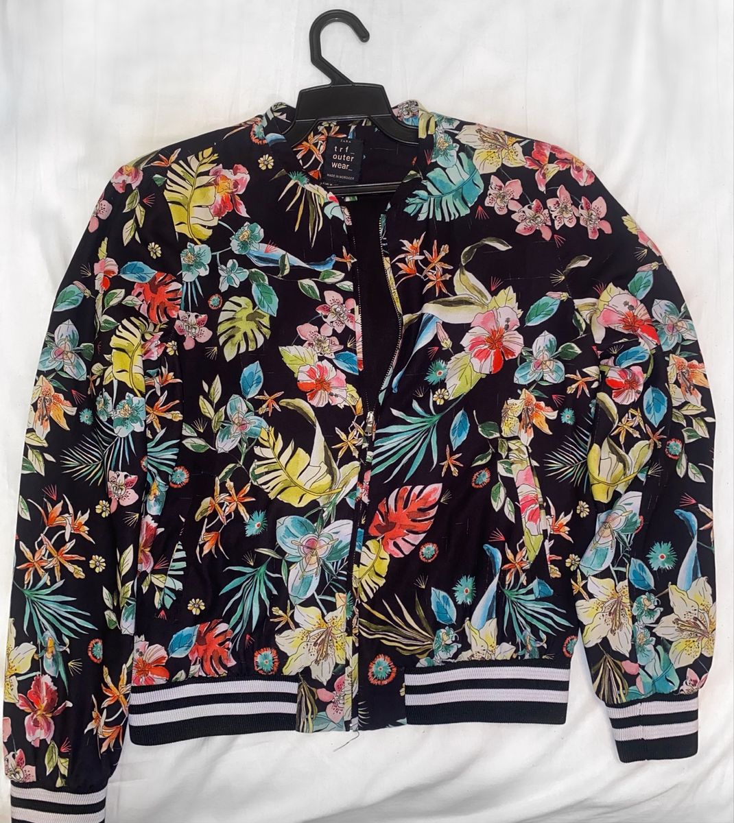 Estampa Floral Bomber Floral Feminina Jaqueta Bomber Preta Estampa