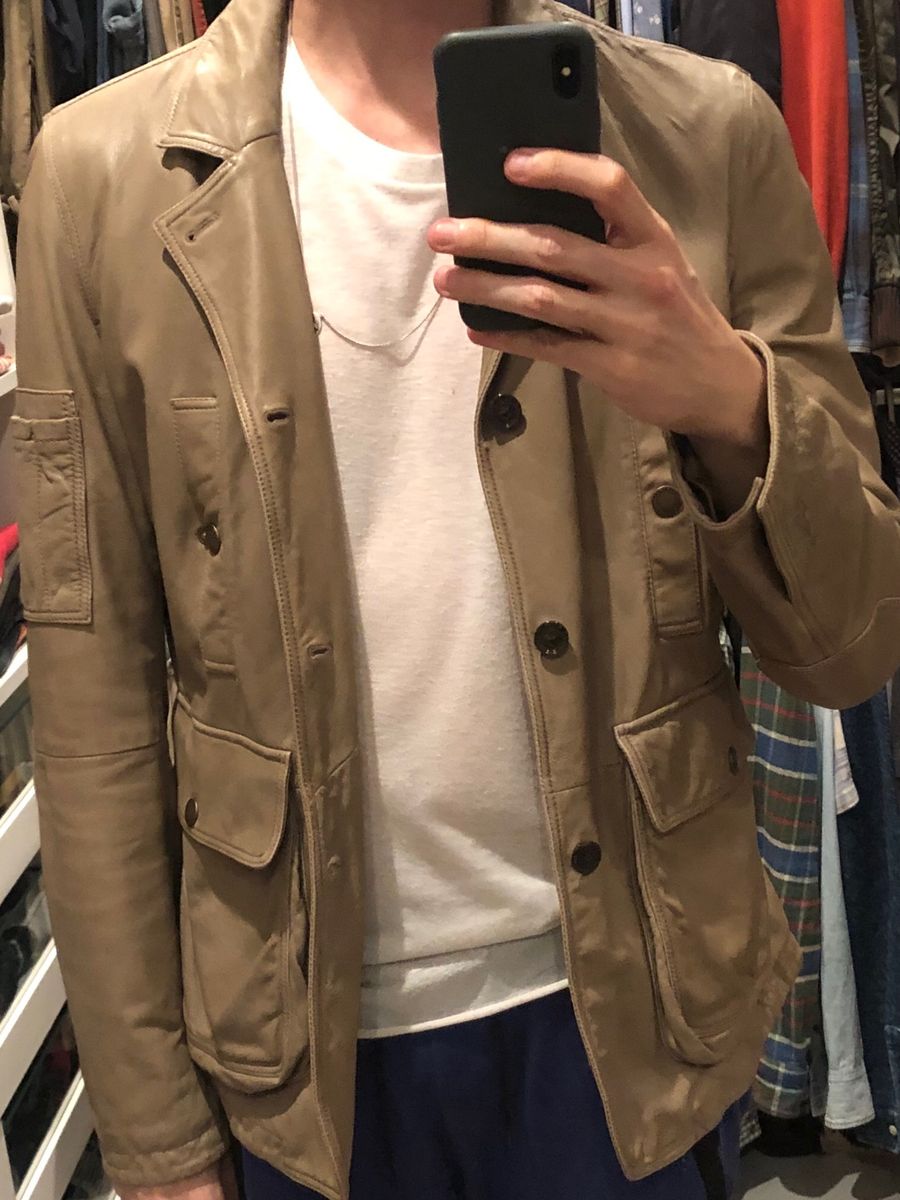 jaqueta couro bege masculina
