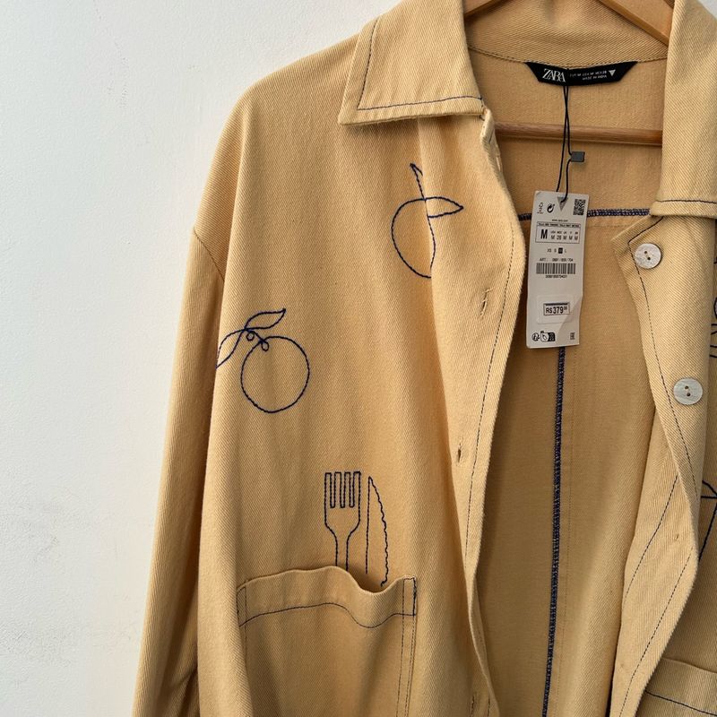登場! Zara - Azul em Bordados com Castanho Jaqueta | Nunca Zara 小物