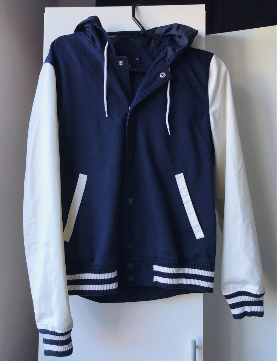 jaqueta college masculina azul