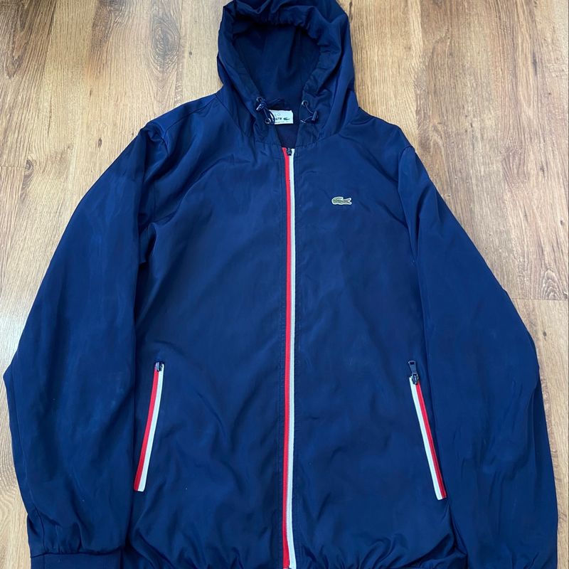 Jaqueta Corta Vento Lacoste em Nylon Azul Marinho Lacoste Usado
