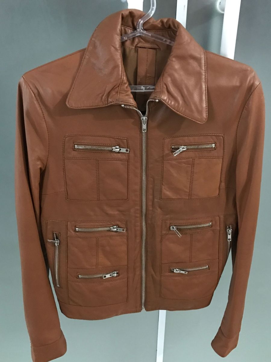jaqueta couro caramelo feminina