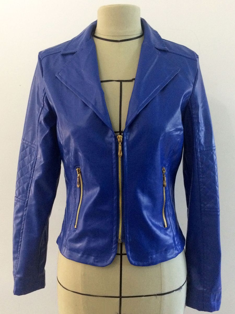jaqueta de couro feminina azul