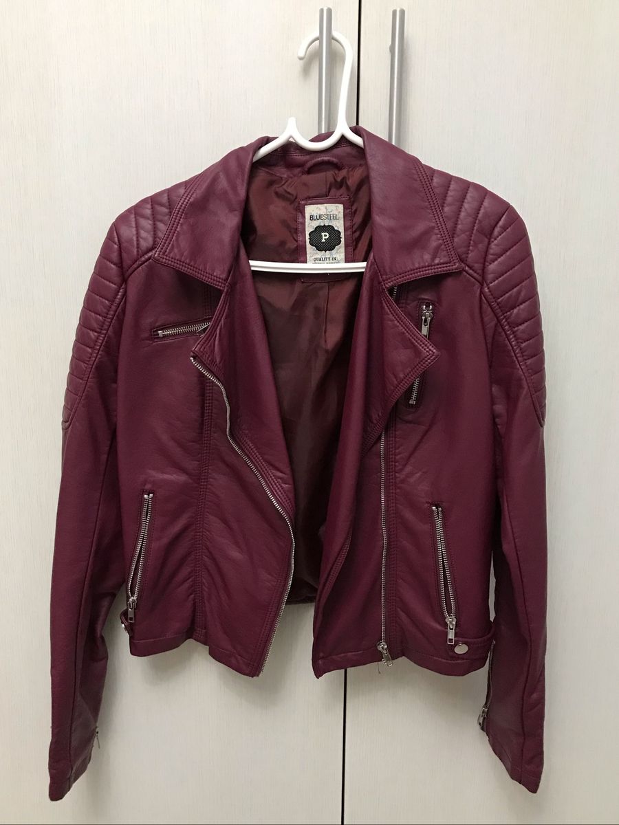 jaqueta de couro feminina marsala