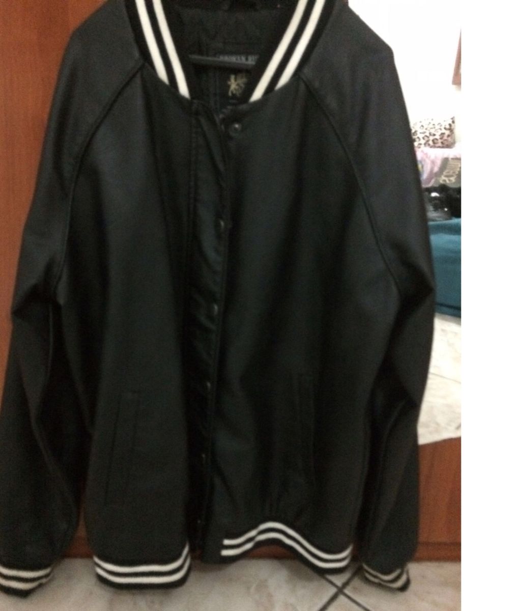 jaqueta de couro college masculina