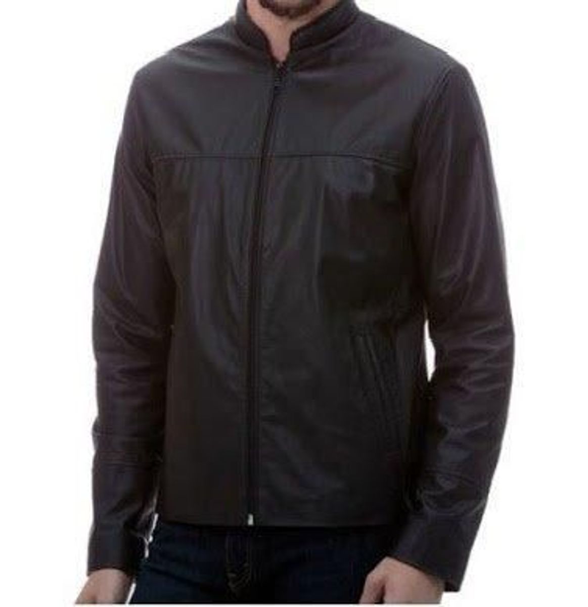 jaqueta de couro com gola