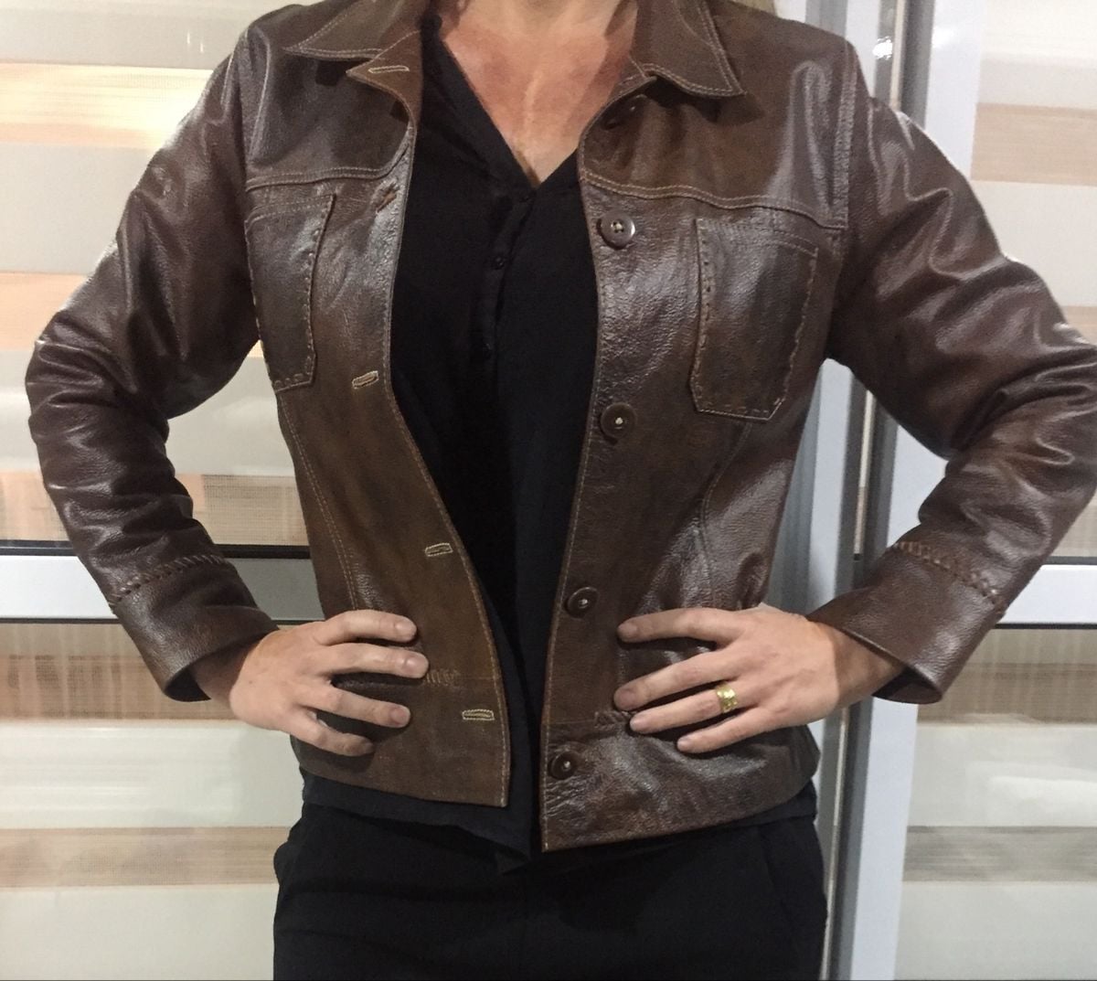 jaqueta de couro legitimo marrom