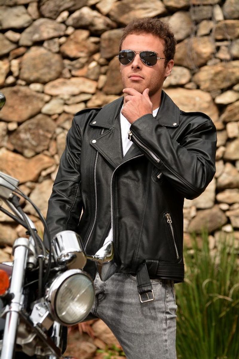jaqueta de couro legitimo motoqueiro masculina
