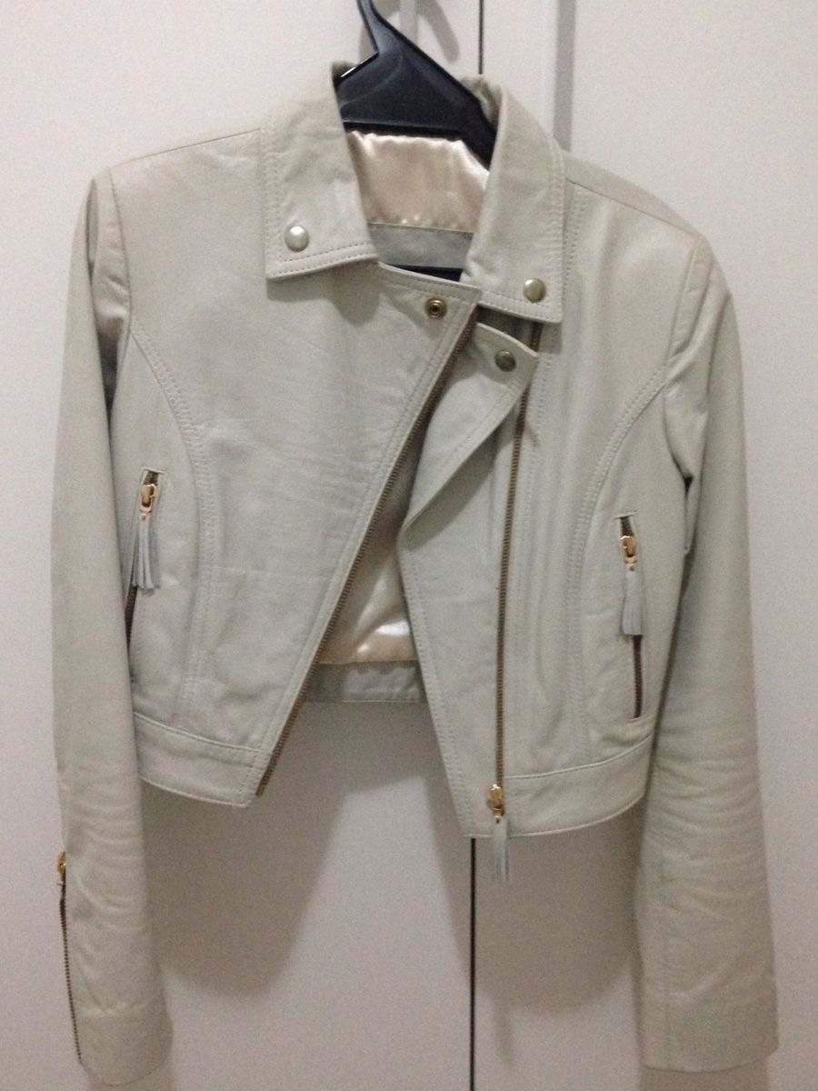 jaqueta de couro feminina off white