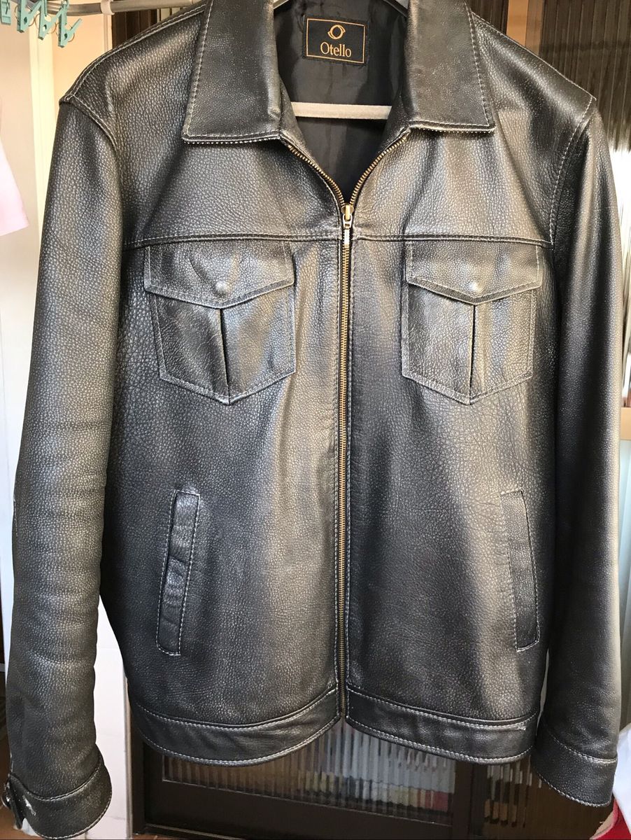 jaqueta de couro usada masculina