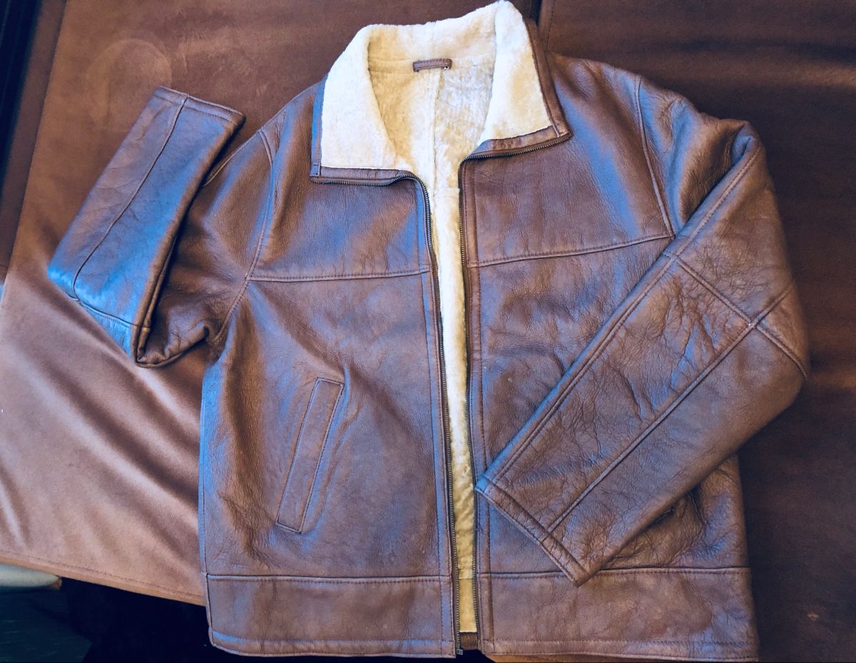 jaqueta de couro com forro de lã