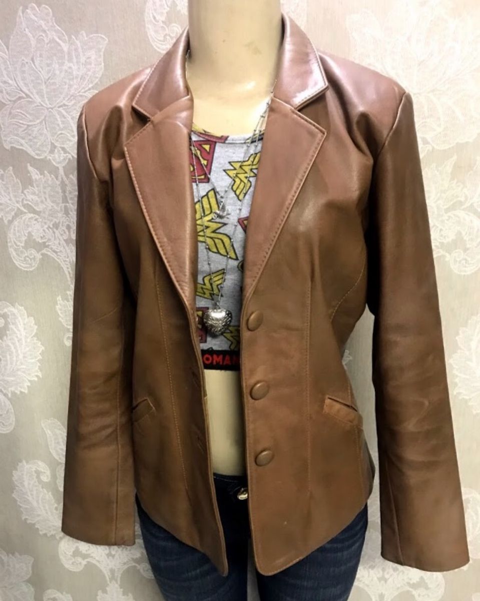 jaqueta de couro feminina marron
