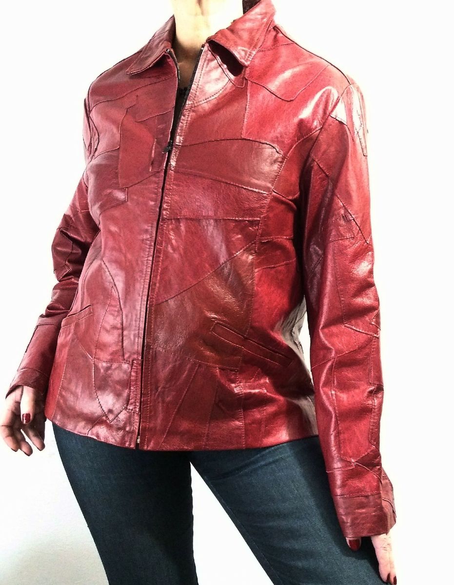 jaqueta couro vermelha feminina