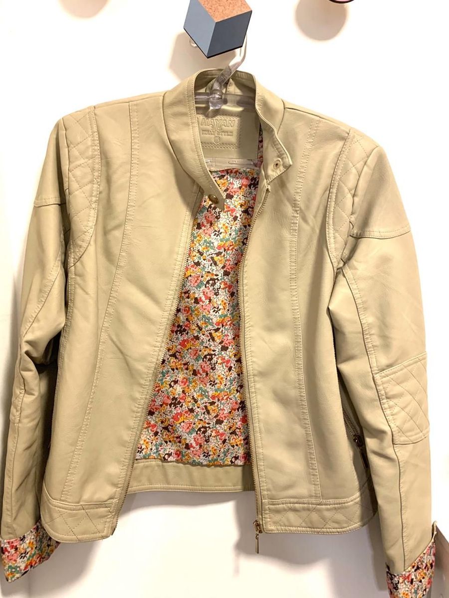 jaqueta de couro feminina bege