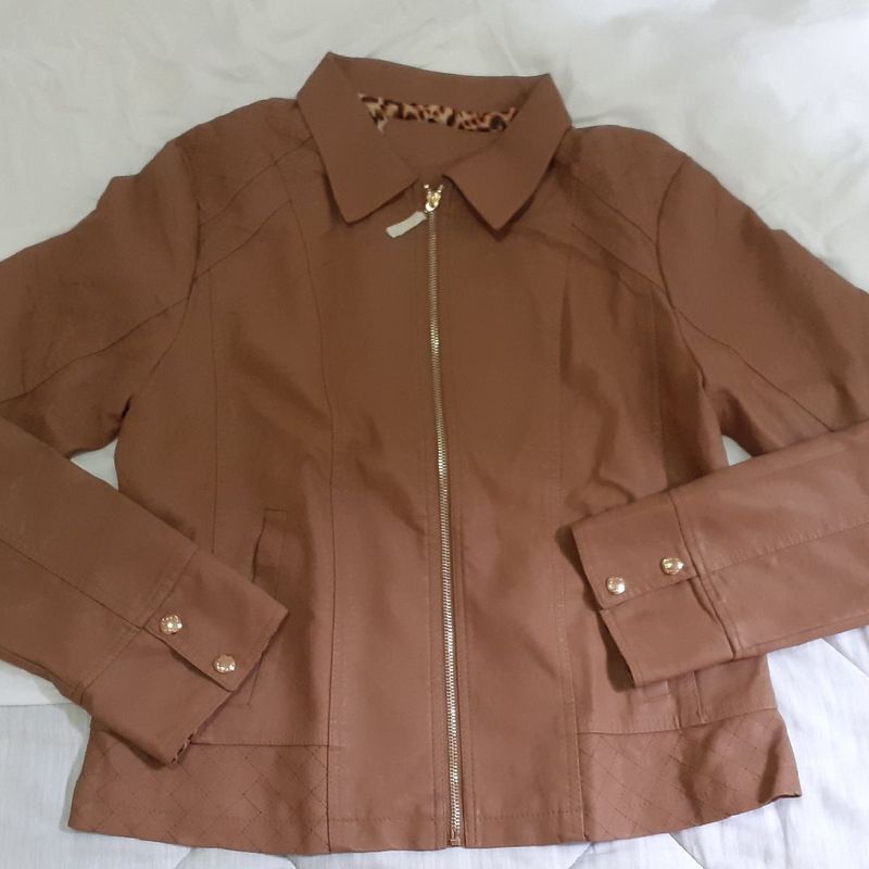 Jaqueta Couro Sintetico Cor Marrom Marca Susy Modelo Italy Style Casaco  Feminino Susy Italy Style Nunca Usado 100898973 enjoei
