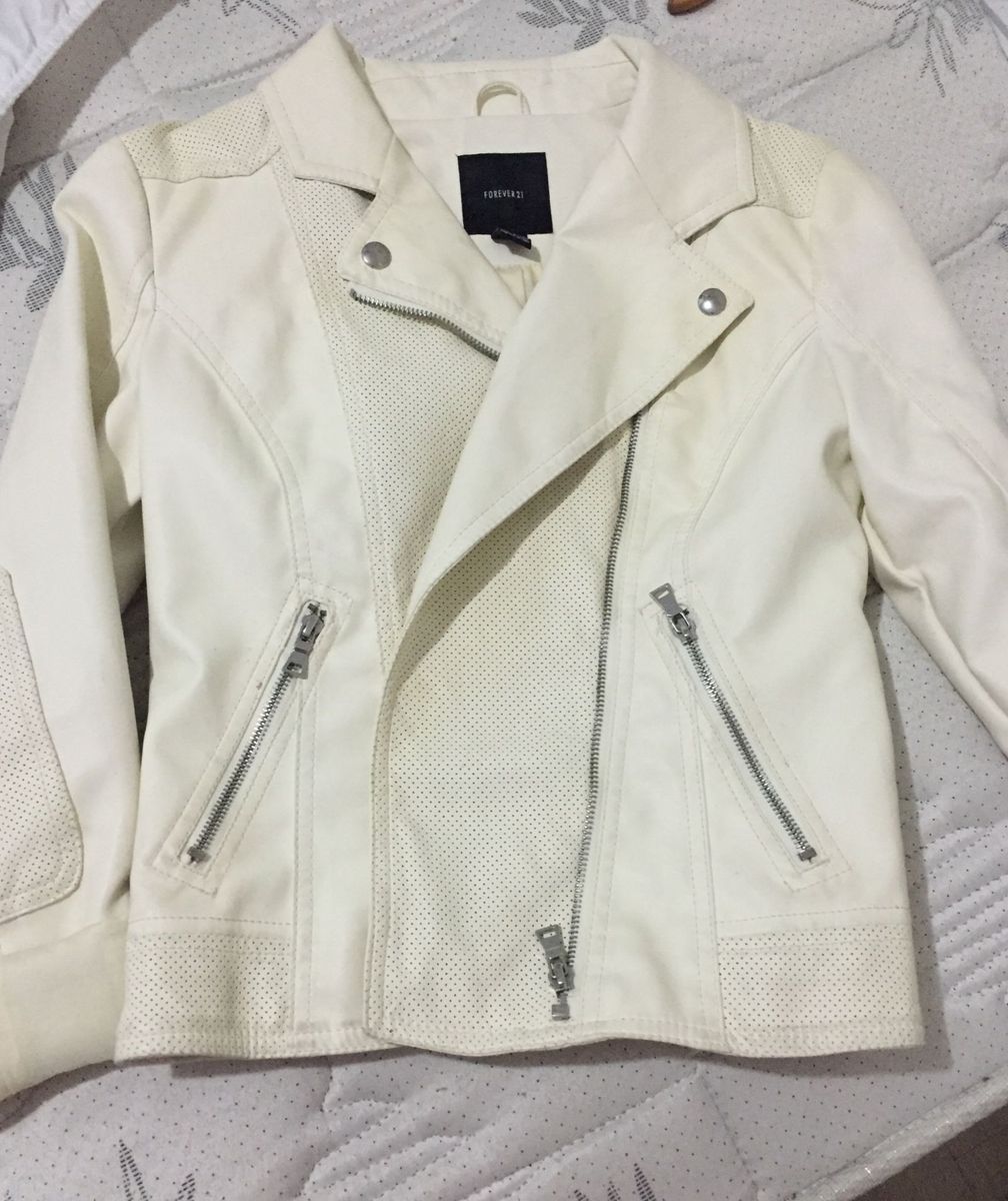 jaqueta de couro feminina off white